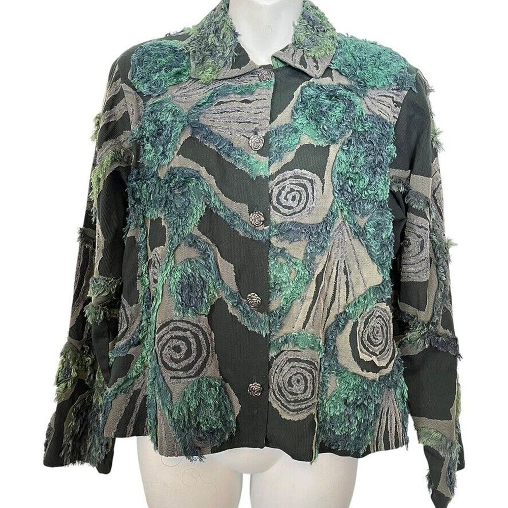 Sandy Starkman Mesh Fringe Textured Jacket Womens Blazer Artsy Whimsigoth M